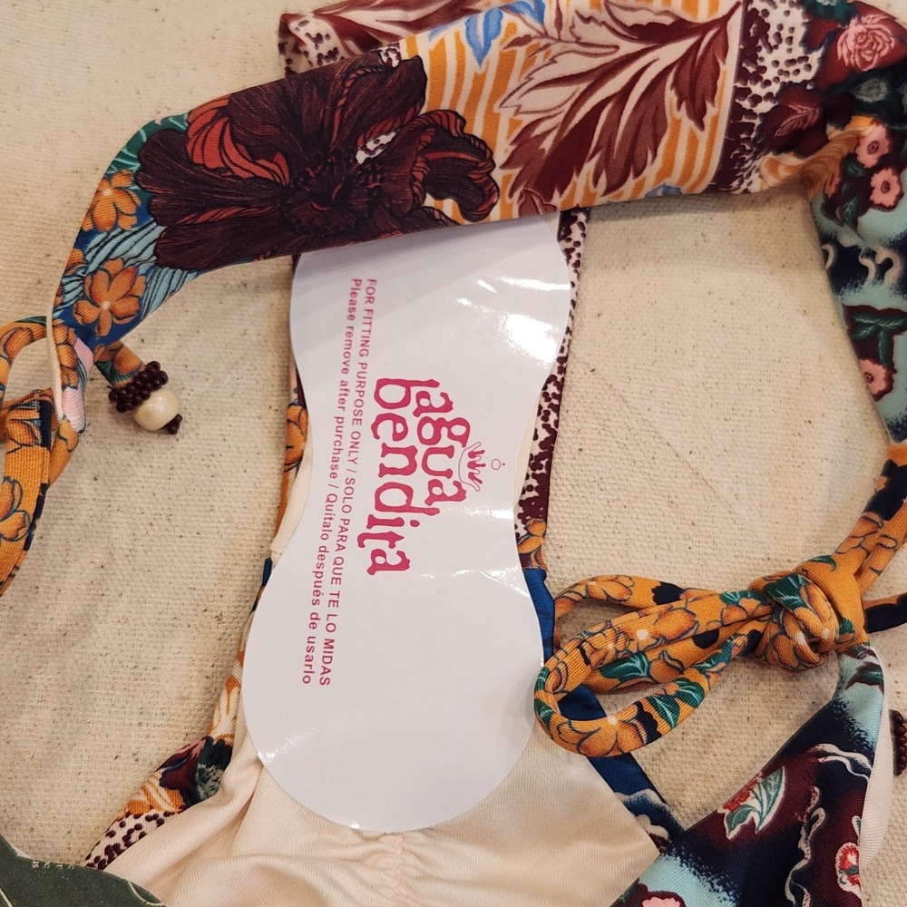 New L Agua Bendita ALEGRIA Bikini Bottom Women's L Floral Side Tie Swim Large - Picture 13 of 13